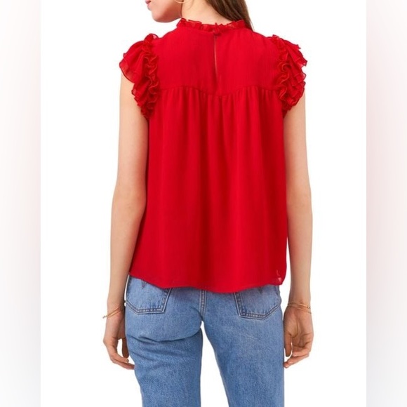 1.STATE Women's Red Ruffle Yoke Top - Picture 2 of 7